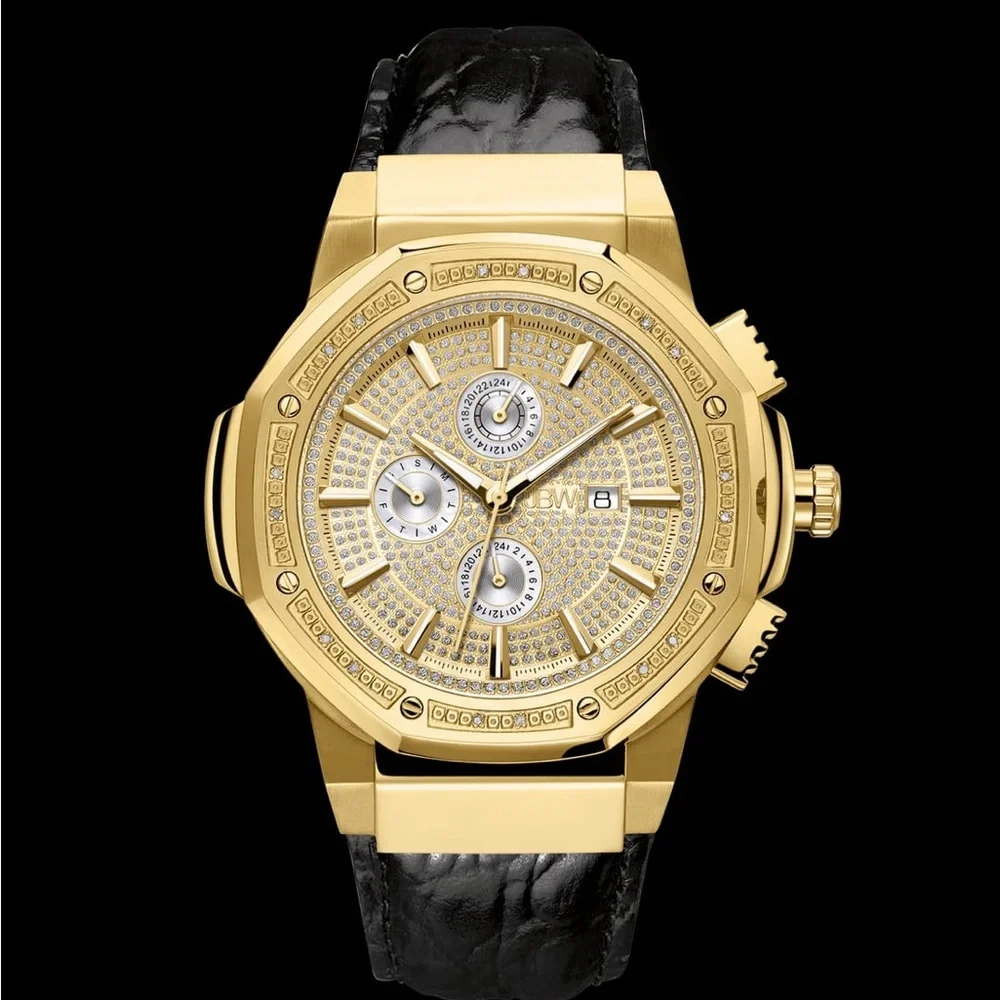 JBW 18 Diamonda Gold Tone Chrono Luxury Mens Watch 48mm JB-6101L